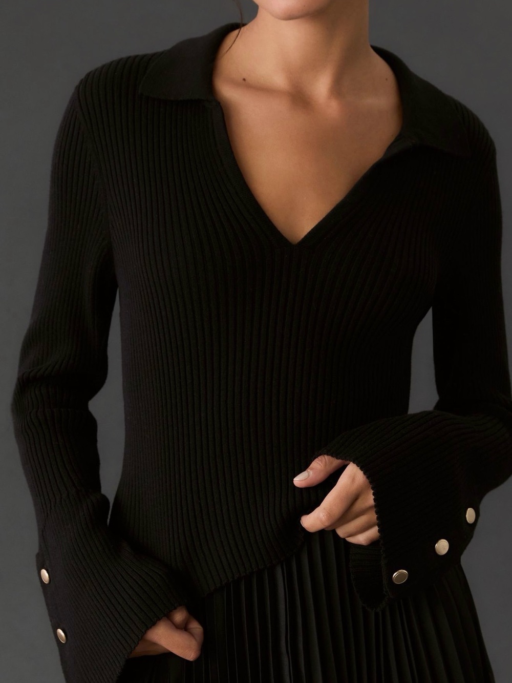 Anthropologie Maeve Bell Sleeve Polo Sweater Size Large